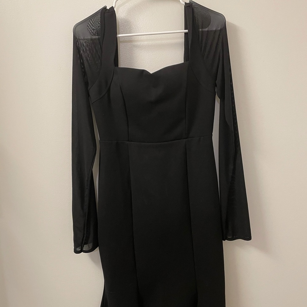 Black Mesh Sleeve Evening Dress